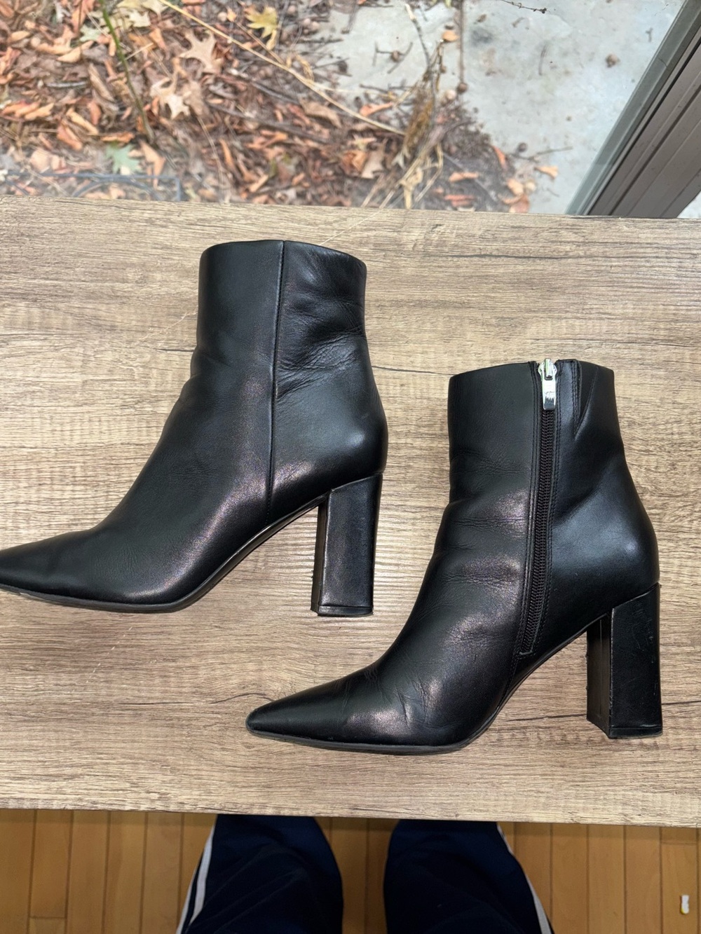 Marc Fisher Black Leather Pointed Toe Block Heel Ankle Boots